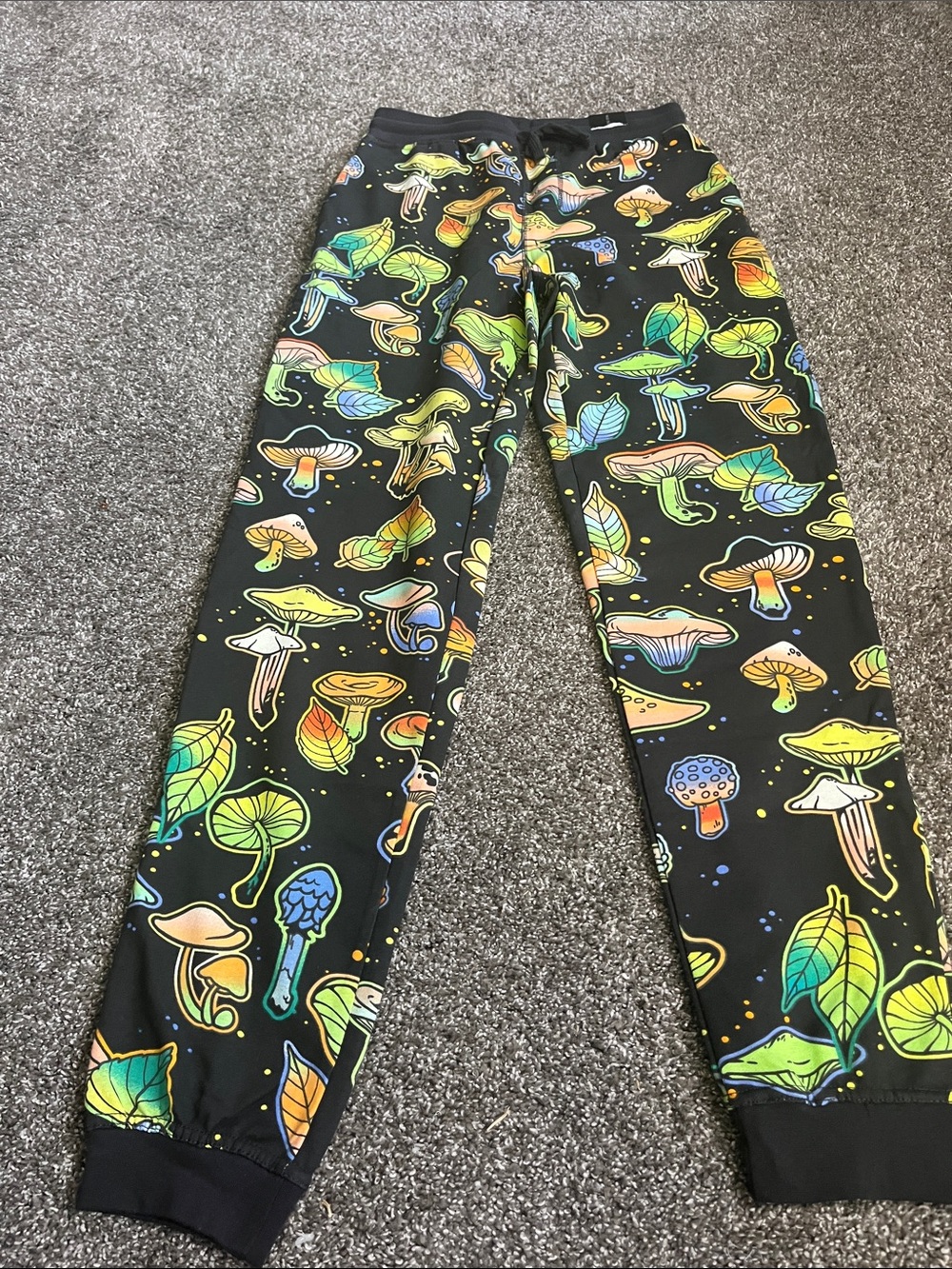 No Boundaries Black Joggers with Multicolor Mushroom Print